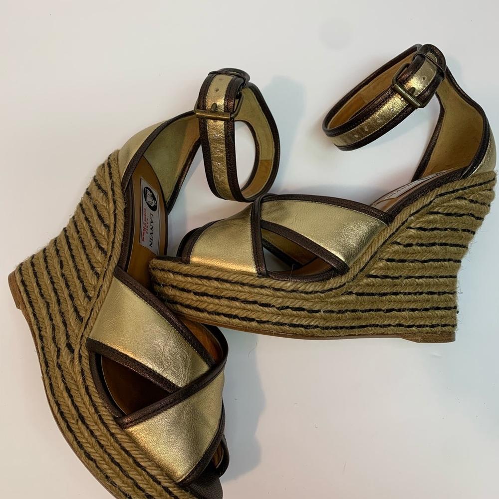 Lanvin Gold Bronze Espadrille Platform Sandal NWT